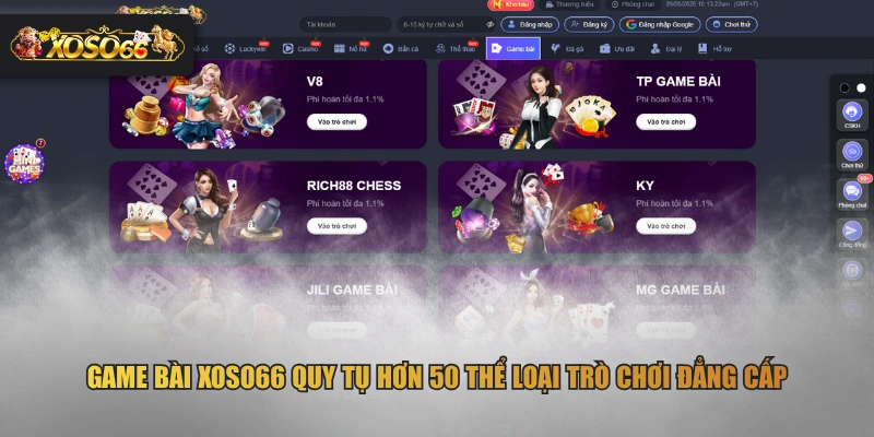 Game bài XOSO66 quy tụ hơn 50 thể loại trò chơi đẳng cấp