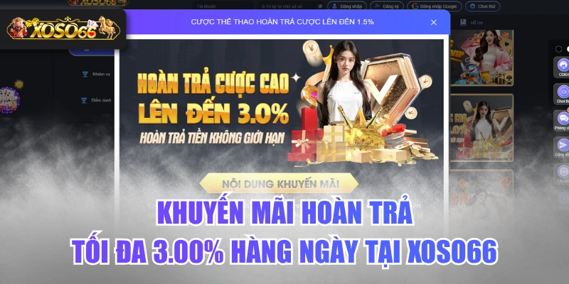 Khuyến Mãi Hoàn Trả Tối Đa 3.00% Hàng Ngày Tại XOSO66